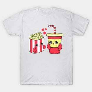 All i need is popcorn and soda, Kawaii popcorn and soda cartoon. T-Shirt